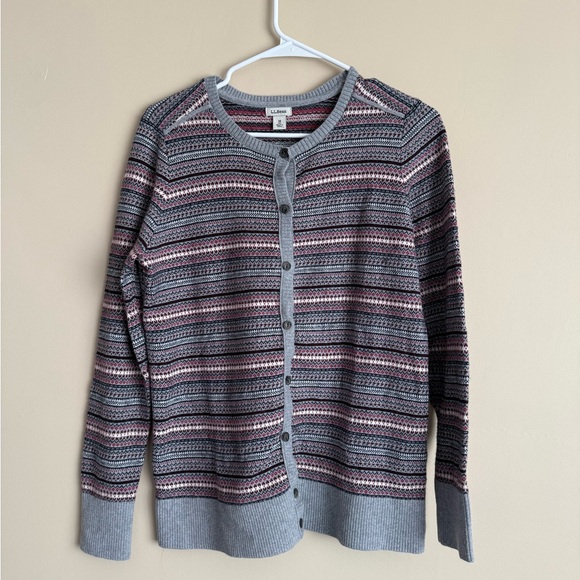 L.L. Bean Sweaters - L.L. Bean Gray and Pink Striped Cardigan